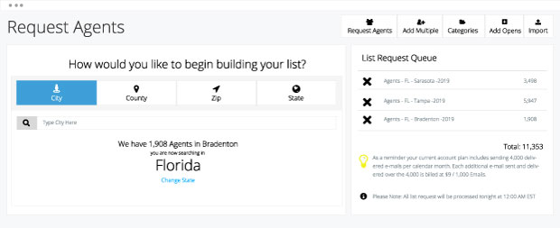 Real estate agent list request user interface