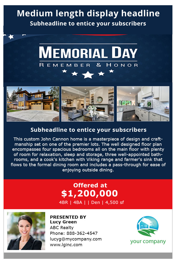 Happy Memorial Day with blue background 3 Pictures with editable text header