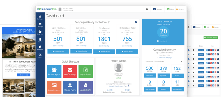 eCampaignPro application dashboard with sample flyer