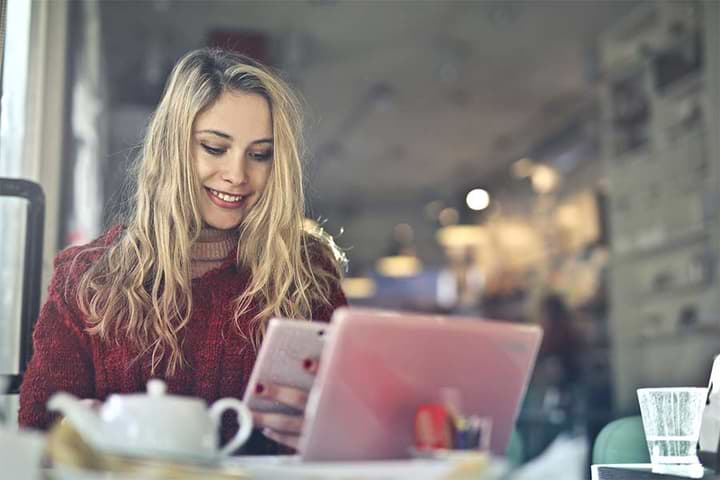 Woman reading her phone