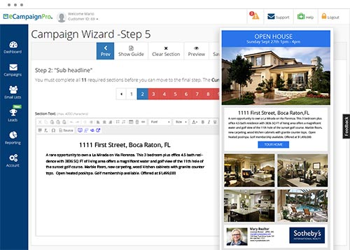 Customize the text on your real estate email flyer in the eCampaignPro wizard