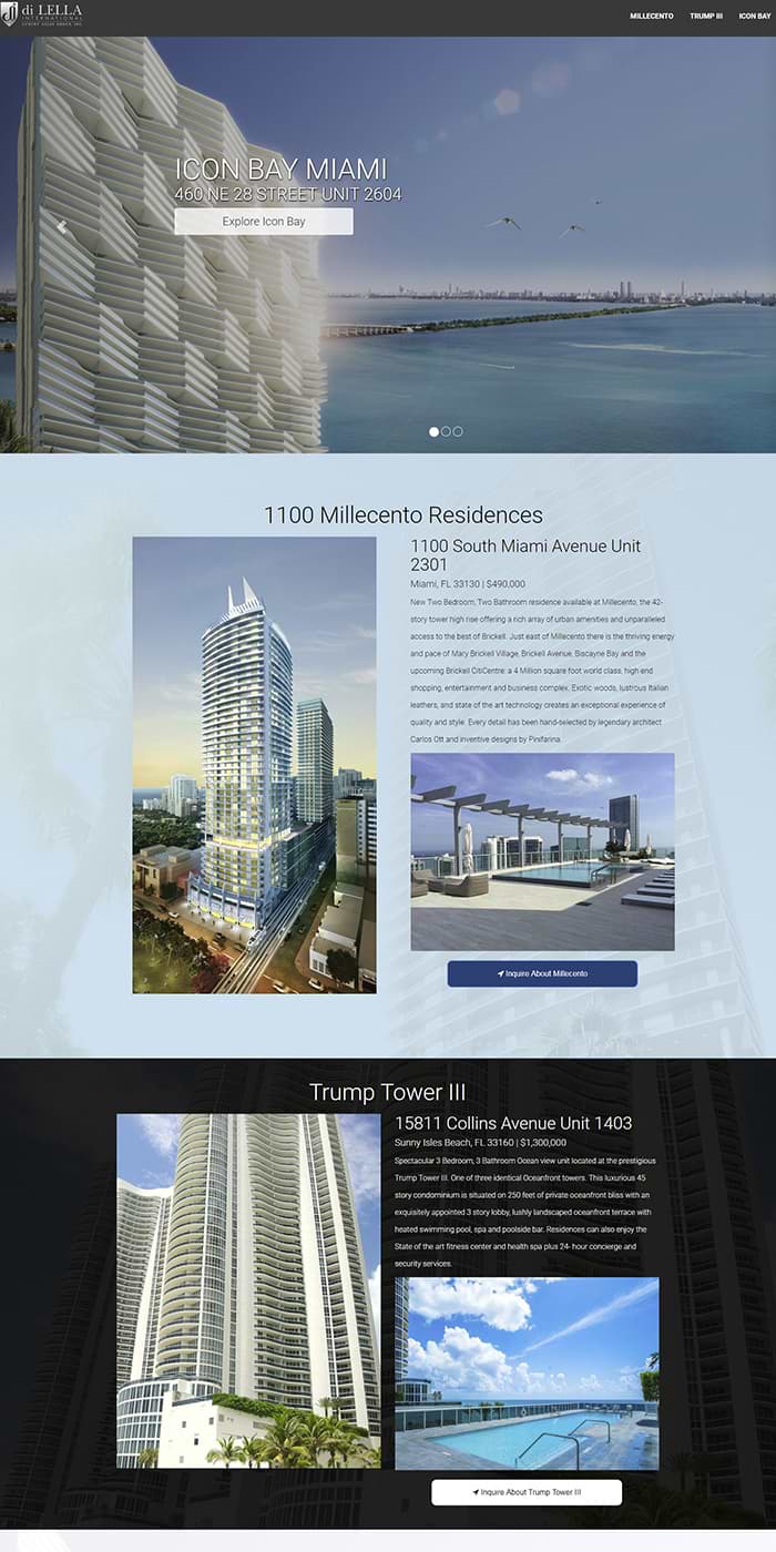Sample landing page for high end condo building in Miami