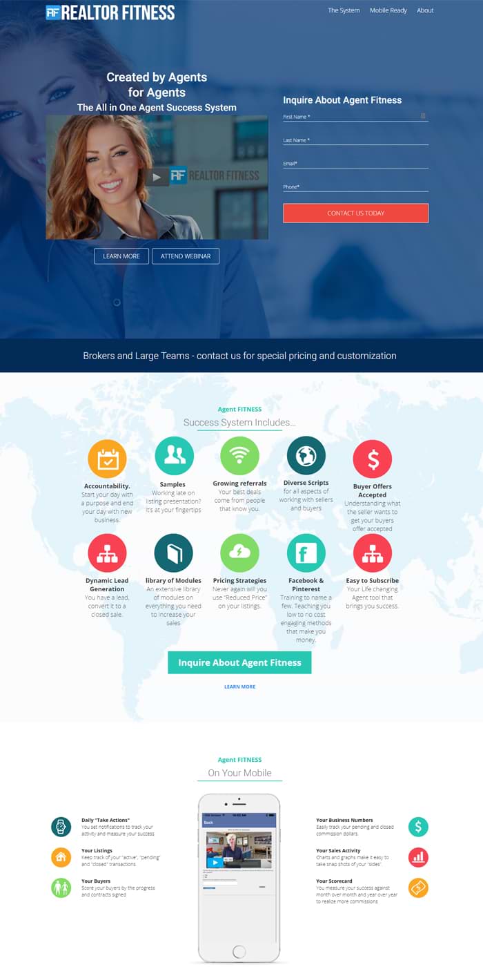 Sample landing page for real estate agent training