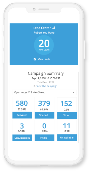 Mobile phone with eCampaignPro campaign statistics dashboard