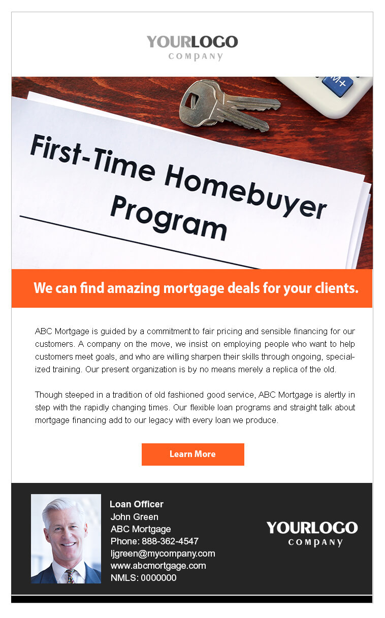 Real estate email mortgage template with money falling around a man