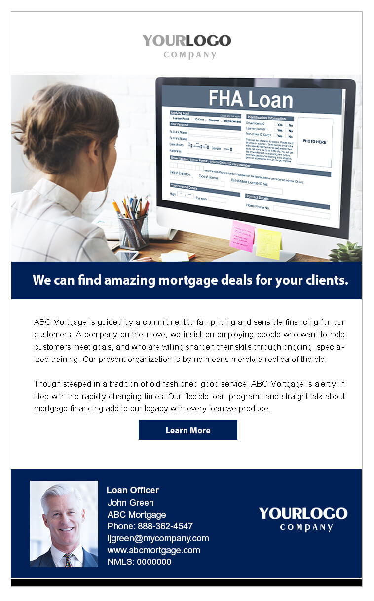 Real estate email mortgage template with money falling around a man with laptop