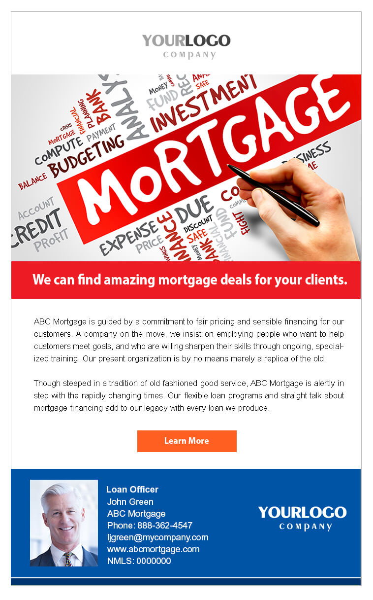 Real estate email mortgage template with 6 professionally dressed people
