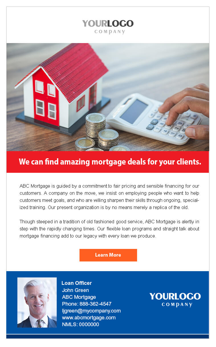 Real estate email mortgage template with begin new career sign