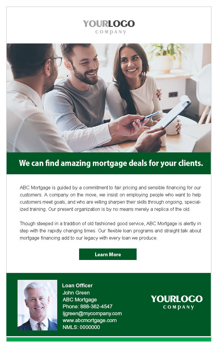 Real estate email mortgage template with men shaking hands