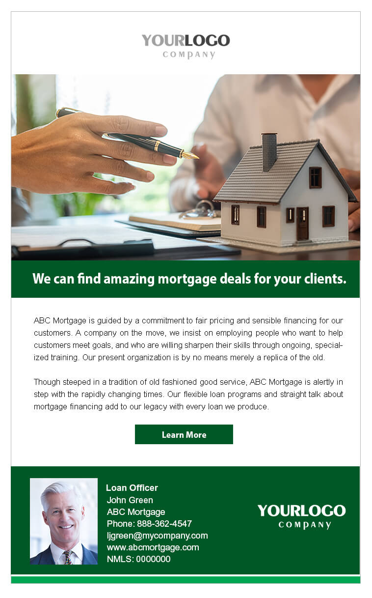 Real estate email mortgage template with 5 professionally dressed people