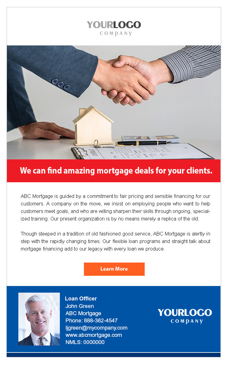 Real estate email mortgage template with portrait photos of 4 new real estate agents