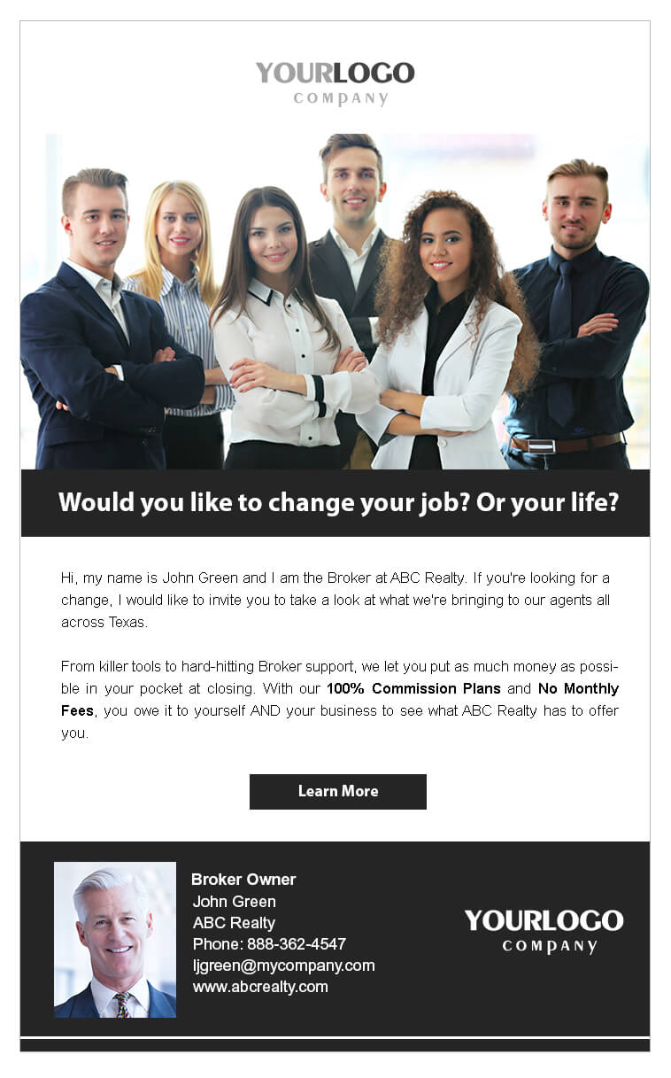 Real estate email recruiting template with 6 professionally dressed people
