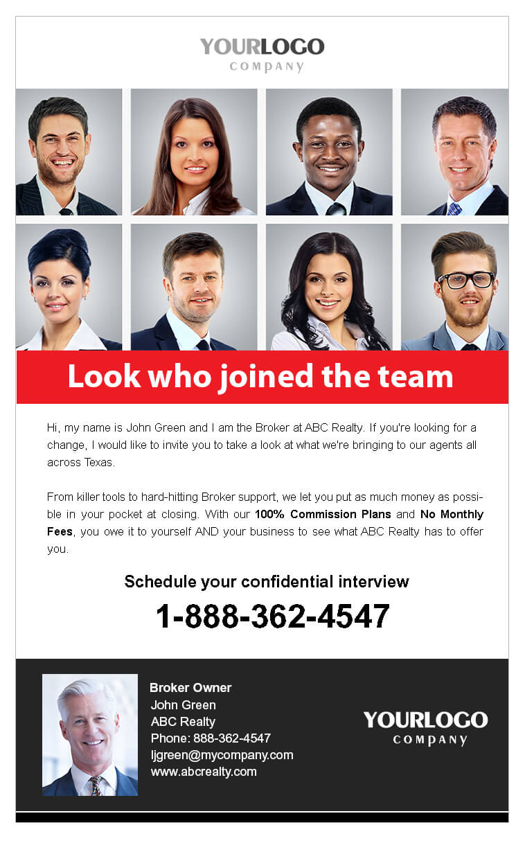 Real estate email recruiting template with 8 head shots of new agents