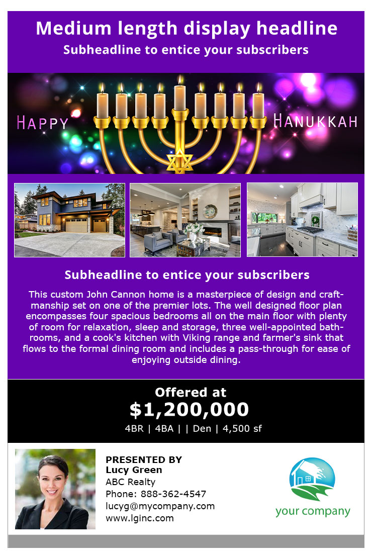 Happy Hanukkah menorah with bokeh lights in background