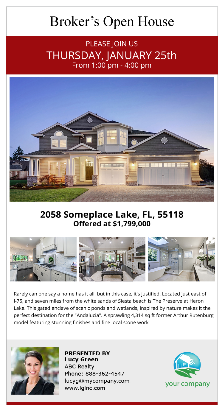 4 picture real estate email flyer with editable text header