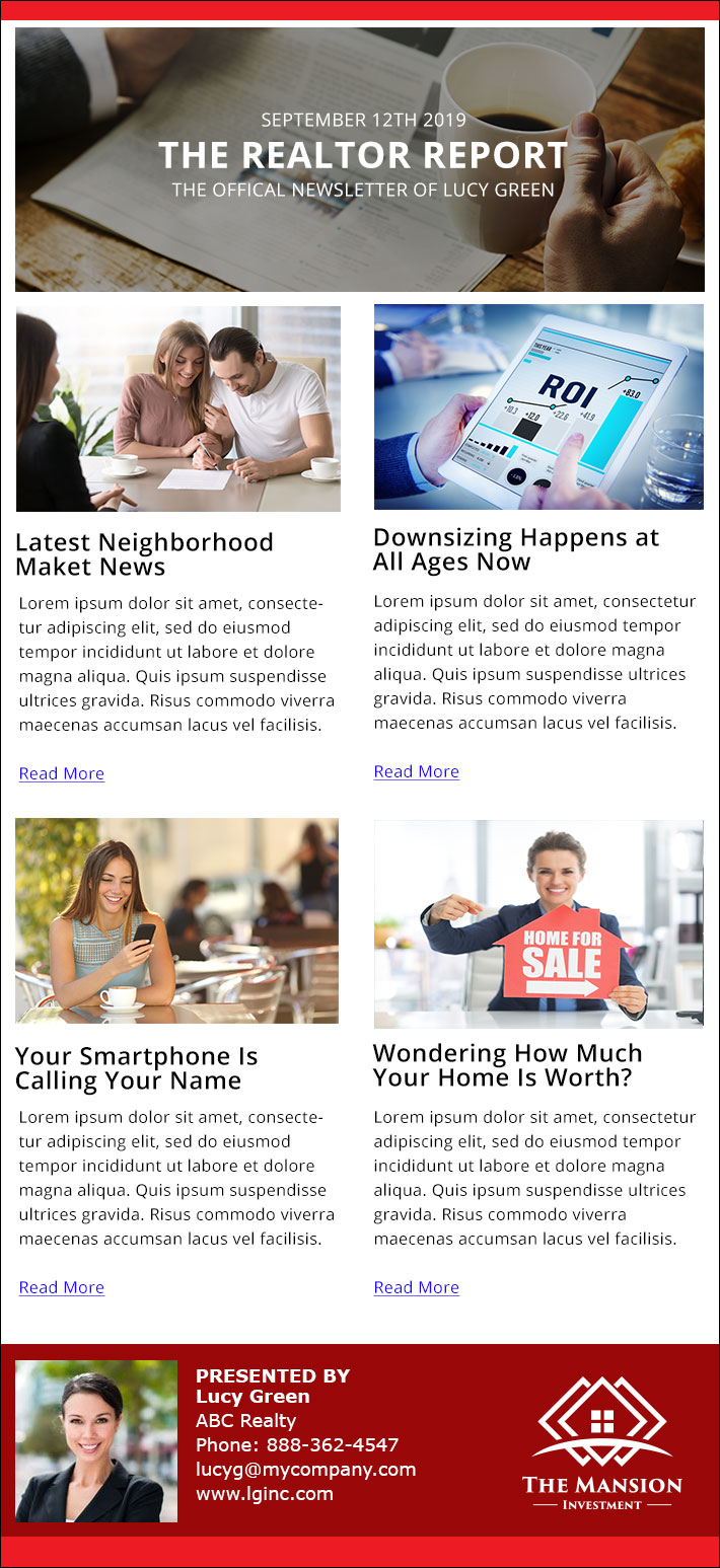 Email newsletter with 4 Pictures and 4 Text Areas